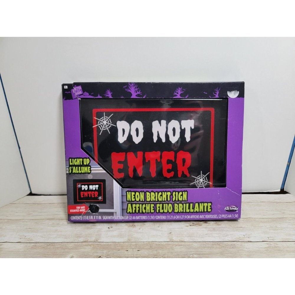 NIB Fun World Halloween Neon Bright Sign‎ Do Not Enter Light Up Sign New